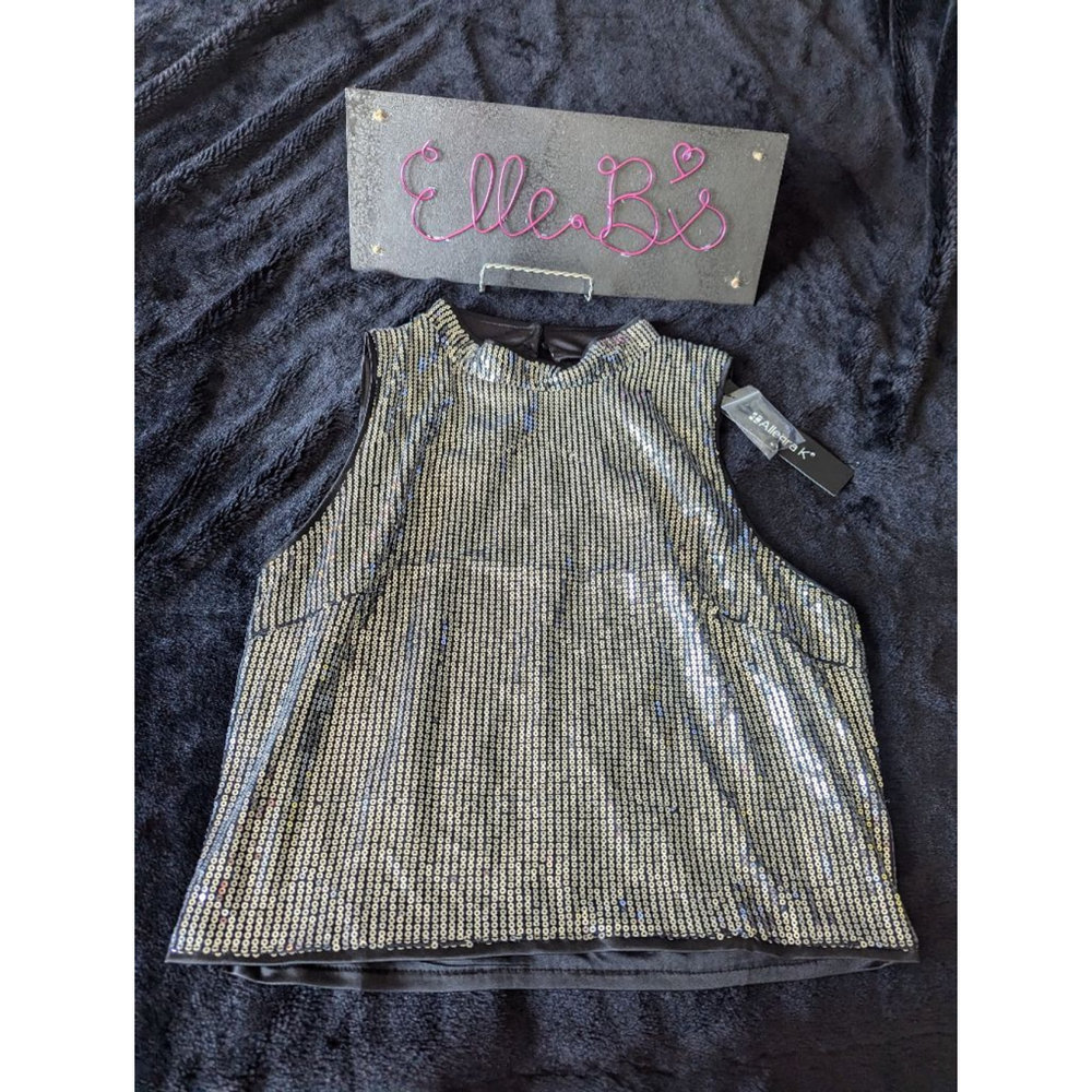 NWT Allegra K Silver Sequin Top L